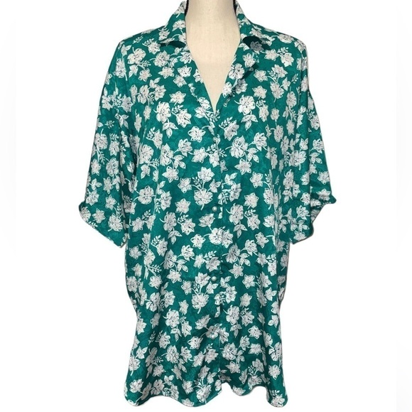 Vintage Victorias Secret Gold Label Green/White Floral Sleep Shirt - Picture 4 of 9